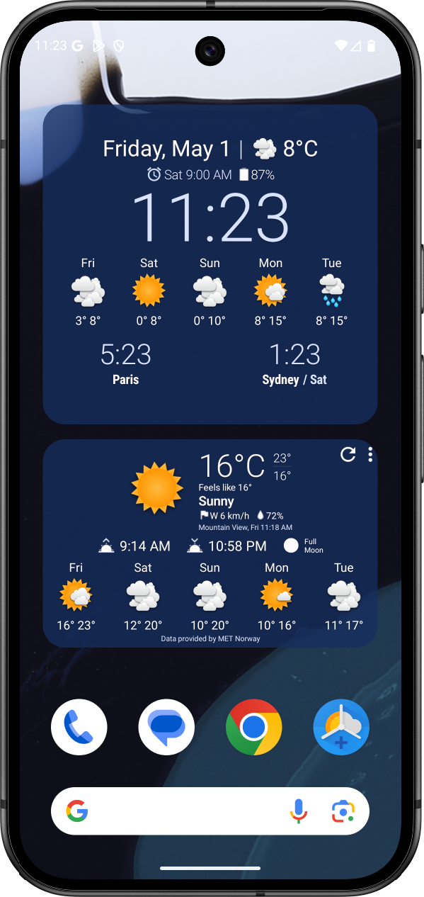 Chronus widgets on an Android home screen